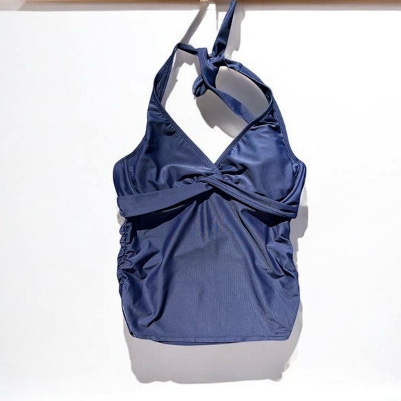 🌻Athleta Navy Blue Ruched Underwire Halter Swim Top Size 36 B/C - Picture 1 of 5